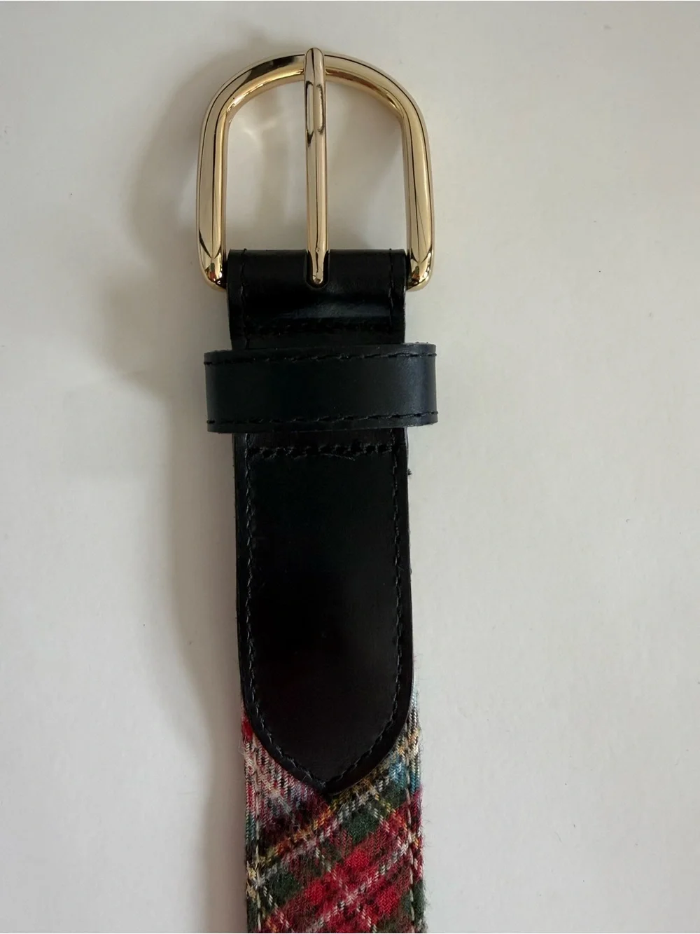 L.L.Bean Stewart Tartan Plaid with Black Leather Club Belt Medium USA Made